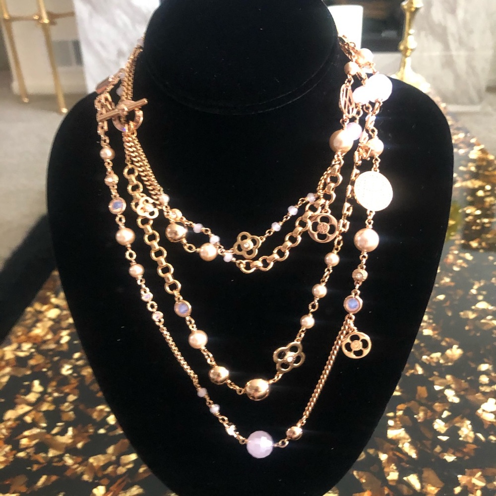 Henri Bendel Pink and Pearl in RG plated necklace